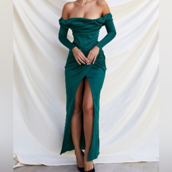 House of CB Sienna Emerald Green Draped Satin Corset Gown,All Products : American Fashion Style Bags On Sale